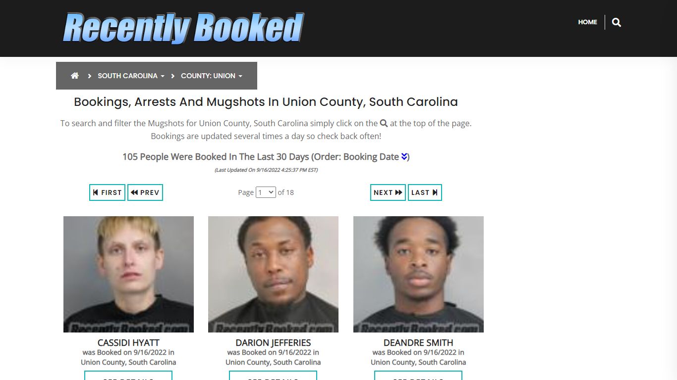 Bookings, Arrests and Mugshots in Union County, South Carolina